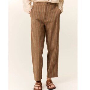 Leon & Harper Parsa Strp Pants Brown White Stripe Trousers Slacks Size Large NWT